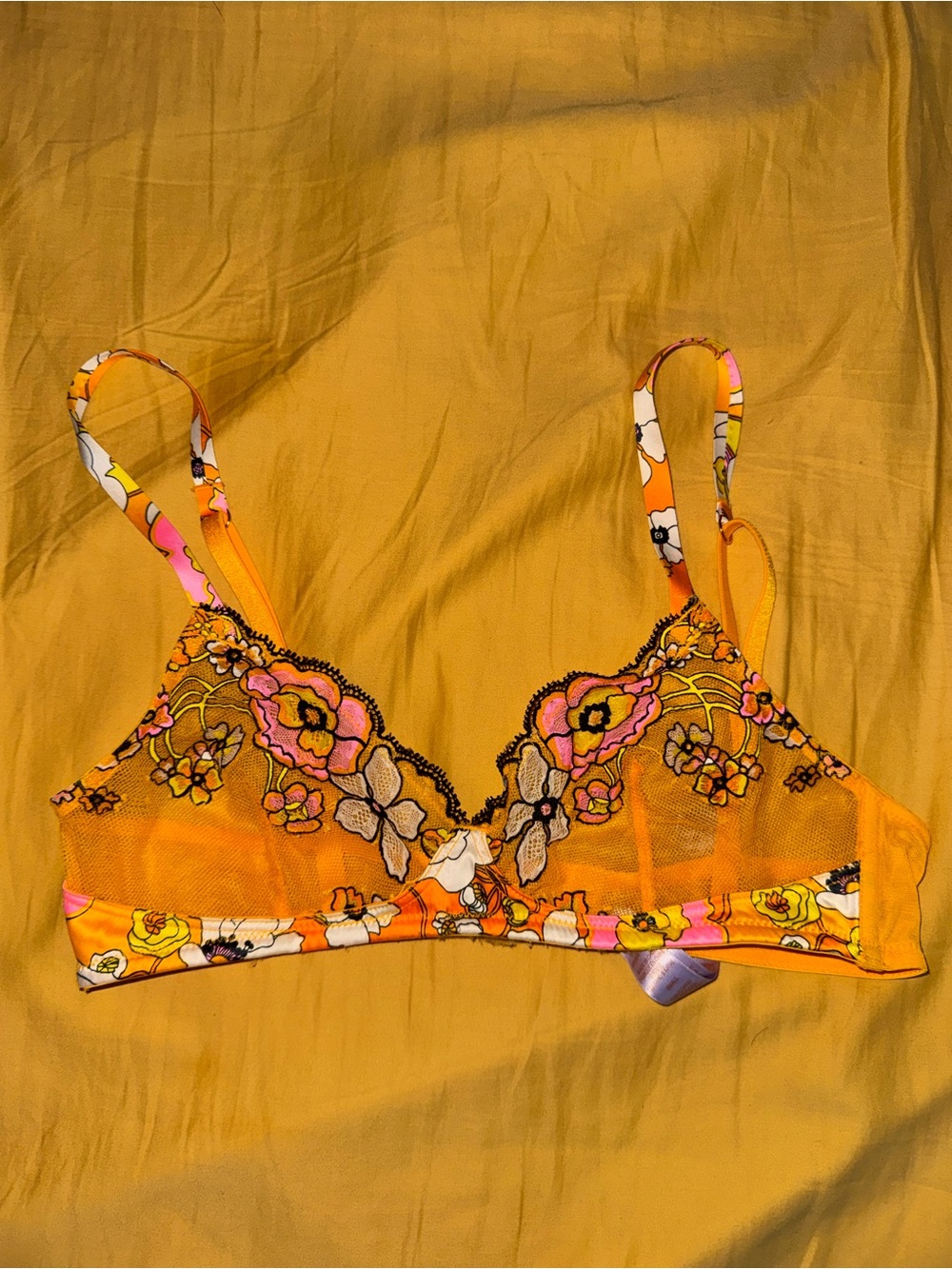 Rihanna savage X Fenty Sheer Floral Embroidered Bralette Sz 32D